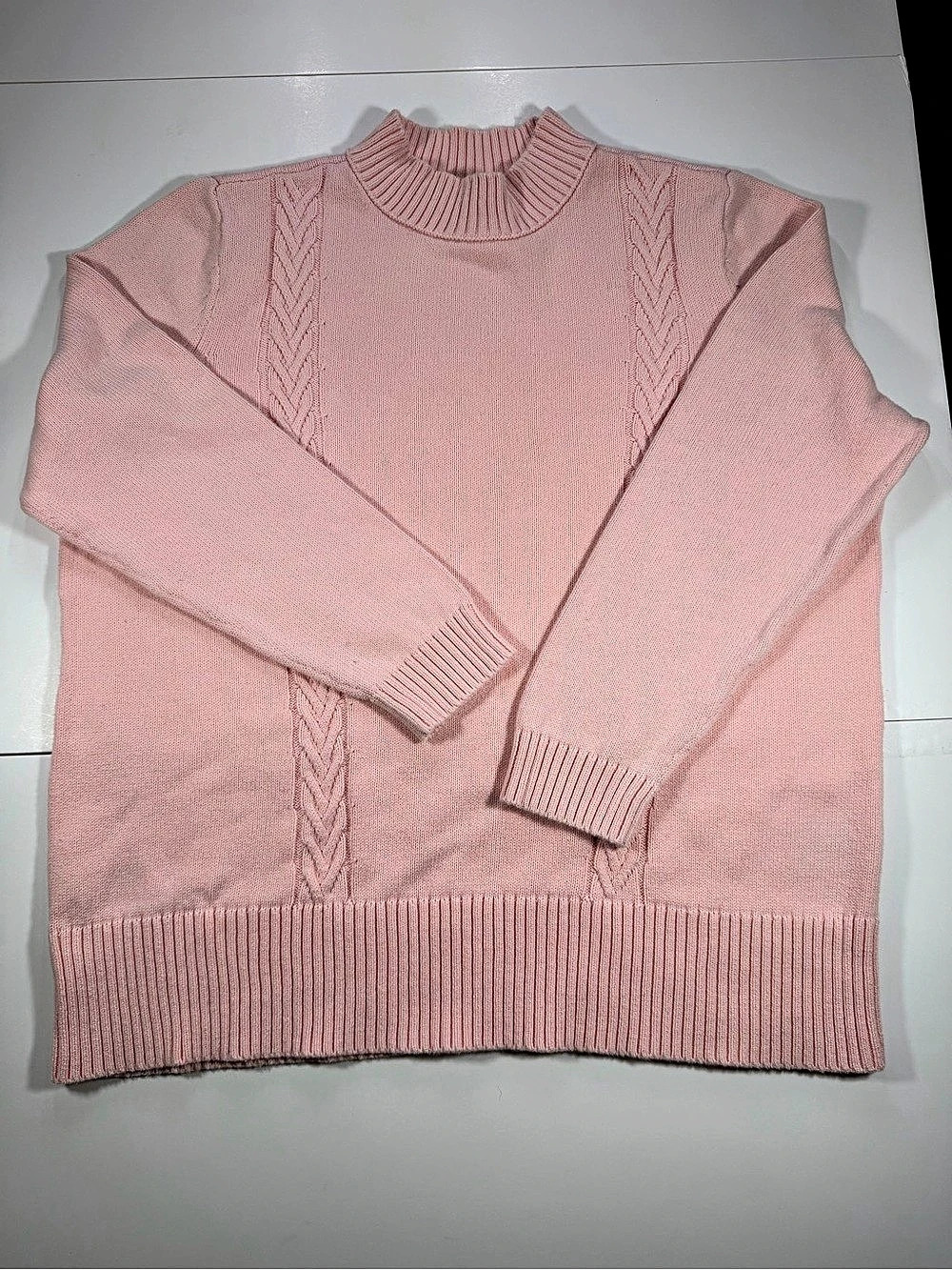 Karen Scott Cable Knit Crewneck Sweater in Pink XXL
